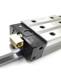 Close-up of SRG25LR Linear Guide Rail Kit with carriage showing 25mm block and rail system for CNC machines and industrial automation.
