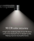 Close-up of Solarcycle Morph Floor Light CF06 Smart Multi Mode Lamp showing 90 CRI color accuracy feature with beam.