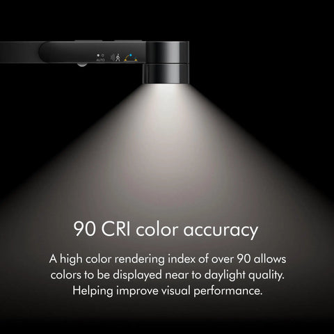 Close-up of Solarcycle Morph Floor Light CF06 Smart Multi Mode Lamp showing 90 CRI color accuracy feature with beam.