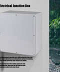 IP65 Waterproof Outdoor Junction Box 12 By 12 By 4 Inches, Heavy Duty PVC Electrical Enclosure shown in rainy setting