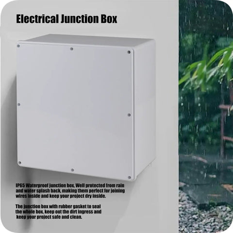 IP65 Waterproof Outdoor Junction Box 12 By 12 By 4 Inches, Heavy Duty PVC Electrical Enclosure shown in rainy setting