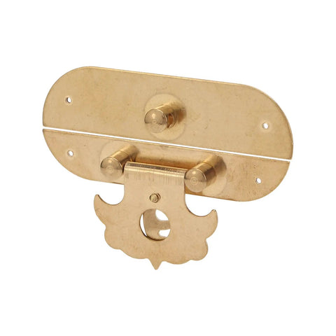 Old School Jewelry Box Lock With Exquisite Brass Texture Latch, Antique Style Cabinet Lock For Boxes Engraved Brass Surface Decor, close-up view