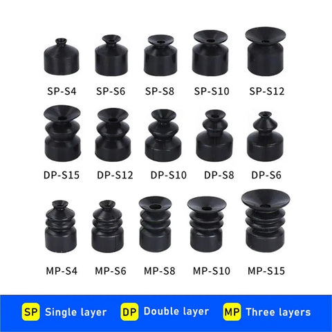 Get 10 Pack Industrial Silicone Vacuum Suction Cups With Large Heads For Pneumatic Grippers And Manipulators, assortment of shapes.
