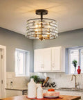 Crystal 3-Light Semi Flush Mount Ceiling Light Fixture With E12 Bases, D12 x H9 Inches, Sparkling Crystal Sticks Shade in a kitchen setting