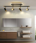 4 Light LED Track Lighting Kit With Dimmable Remote Industrial Track Heads Adjustable Ceiling Fixture For Living Room Bedroom Kitchen Black Finish Dope Pivoting Spotlights For Modern Home Ambience in bathroom setting