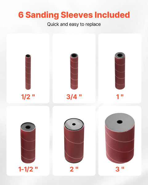 Heavy Hitter Benchtop Oscillating Spindle Sander With 2400 RPM Drive And Six Quick Change Sleeves for various sanding sizes.