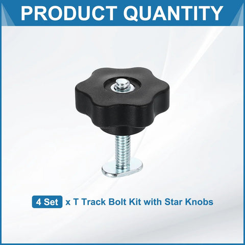 Pro Grade T Track Knob Kit With Four Star Knobs And Four Quarter Inch Twenty Threaded Bolts For Woodworking Jigs And Fixtures Drop In Sliding Bolts Accessories Silver