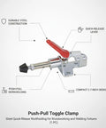 Steel Push Pull Toggle Clamp Serving Up Quick Release Workholding For Woodworking And Welding Jigs compact design with red lever mechanism.