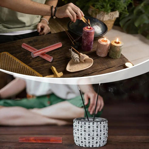 Premium Vintage Hardwood Incense Tube Set Dual Pack Storage Case For Aromatherapy Essentials in a cozy meditation setup.