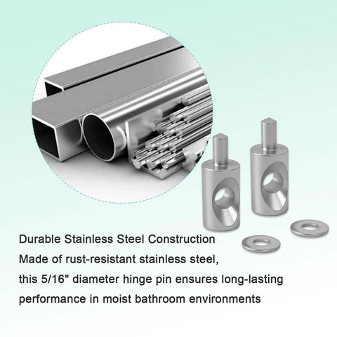 Badass Stainless Steel Framed Shower Door Hinge Pins With Washers, 5/16 inch diameter for moisture-resistant performance.