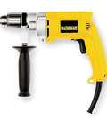 Side view of Workhorse Corded Drill With 7.8 Amp Power Half Inch Chuck Variable Speed Reversible Operation, yellow body, black handle.