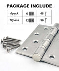 6 Pack Stainless Steel Door Hinges For Exterior And Interior Doors 4x3 Inches Heavy Duty Square Corner Hinges package with screws