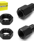 Trail Ready Heavy Duty 7/8 By 18 Jam Nut Kit With Left And Right Weld Bung Adapters For Four Link Suspension Rod Ends with black finish.