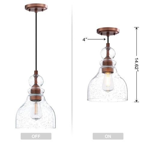 Dope Industrial Farmhouse Glass Pendant Lights 6.5 Inch Hand Blown Seeded Glass Washed Copper Finish 2 Pack Ceiling Light For Kitchen Island Bedroom Bar Corridor pendant lights off and on with dimensions