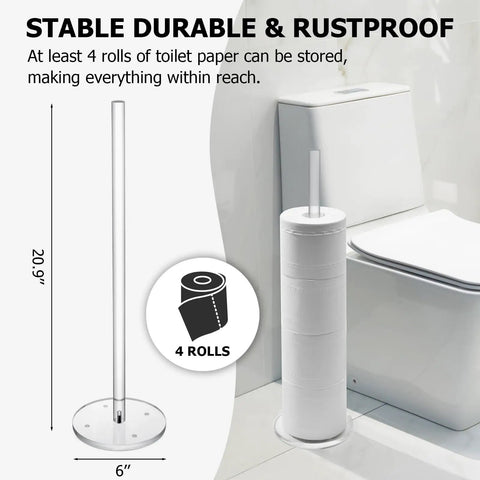 Must Have Freestanding Toilet Paper Holder Stand With Clear Acrylic No Assembly Floor Standing Roll Dispenser next to toilet