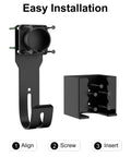 Heavy Duty Ev Charger Wall Mount Kit And Charging Cable Organizer J Hook Holster For Sae J1772 Connector showing easy installation parts in black.