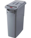 Slim Jim Confidential Doc Trash Can With Locking Lid, 16 Gallon, Gray, Tamper Resistant, Paper Slot, Heavy Duty Commercial Grade