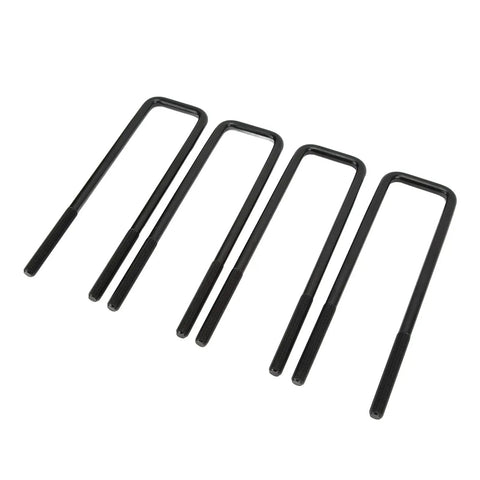 12 Inch Rear Axle U Bolts Kit Heavy Duty Steel Suspension U Bolts With Flat Top Square Bend Design Black Powder Coated For Leaf Spring Repair On 1500 Series Trucks From 1999 To 2010, black steel U-bolts shown