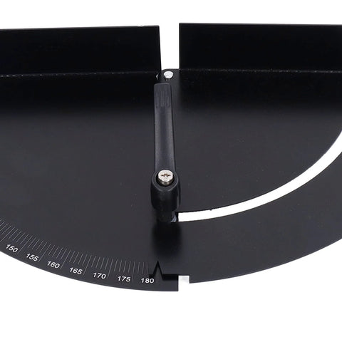 Close-up of Protractor 180 Degrees Variable Angle Clamp For Woodworking Adjustable Corner Fixture with black finish and scale.
