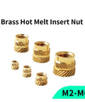 Ultimate Brass Heat Set Inserts M2 To M6 Spiral Nuts, set of gold threaded inserts for 3D printing and molding projects.