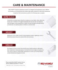 Care and maintenance instructions for Rev-A-Shelf products, including cleaning, adjustment, and lubrication guidance.