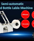 Badass Heavy Duty Semi Automatic Round Bottle Labeling Machine Zero Hassle Setup Quick 20 To 40 Bottles Per Minute side view with label roll