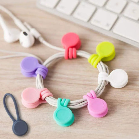 Must Have Magnetic Cable Clips Set for Tidy Cables and Keychains, showing colorful silicone winders with strong magnets