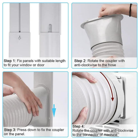 Installation steps of Portable Air Conditioner Window Vent Kit with 5.9 Inch Exhaust Hose Adjustable Window Seal Panel