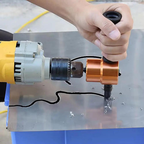 Heavy Duty 6Mm Metal Sheet Cutter With Double Head Electric Drill Attachment For Nibbling Punching And Scoring in use cutting stainless steel.
