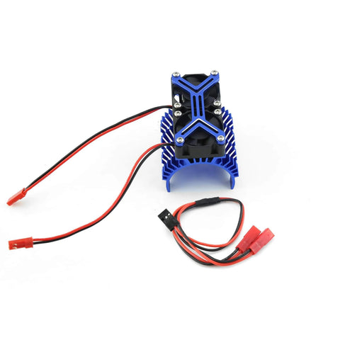Beefy Dual 15000 RPM RC Brushless Motor Cooling Fan With 42mm Aluminum Heatsink For 4274 4068 4268 Motors shown front view