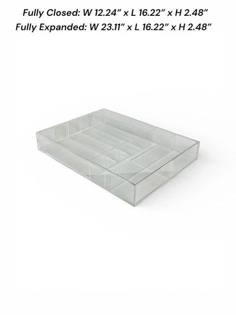 Expandable Clear Acrylic Drawer Organizer So Handy Fitting 12 To 23 Inch Drawers With Built In Compartments, side view