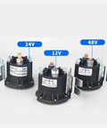 Three Heavy Duty Forklift Relay Start Switch And Electric Stacker Oil Pump Contactors labeled 12V, 24V, and 48V for truck repair jobs.
