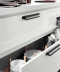 Six Pack Black Cabinet Cup Pulls And Drawer Handles, 5.04 Inch Center To Center Zinc Alloy Bar Pulls For Cabinets Wardrobe Kitchen And Bathroom, Modern Hardware For Cupboard Doors In Black Finish 128mm Center Distance installed on white drawers