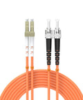 Duplex LC To ST Multimode OM1 Patch Cable 20 M Orange Jacket Optical Fiber, connectors close-up