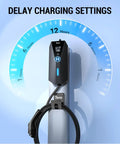 Portable Electric Car Charger For Level 1 And Level 2 EVs J1772 Compatible with delay charging settings displayed