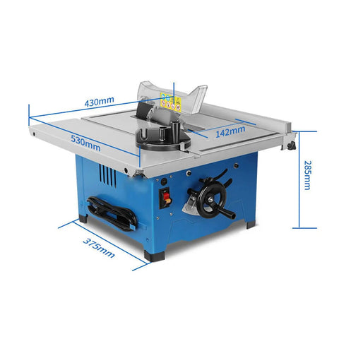 Hustle Ready 8 Inch Mini Table Saw Benchtop Miter Cutter with dimensions 530mm x 430mm; heavy-duty design for precision cuts.