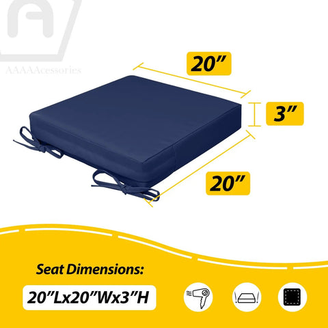Outdoor Chair Seat Cushions Set Of 2 Waterproof And Fade Resistant 20 By 20 By 3 Inches Navy Blue Patio Furniture Replacement