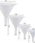Shielded Plastic Car Oil Funnel Set 4 Pack Wide Neck Auto Fluid Transfer Funnels for Gas Oil Lubricants and Fluids sizes shown