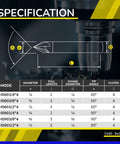 Technical specification diagram for Chamfer End Mill For CNC Carving 90 Degree V Groove One Quarter Inch Shank Two Inch Overall Length Beefy Carbide Tool For Wood Metal Aluminum Copper MDF And Hardened Steels Ideal For DIYers And Pros.