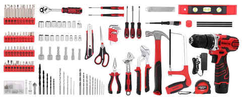 276-Piece Tool Set Kit With 12V Cordless Drill Driver, Portable Toolbox With Drawer, Heavy-Duty Storage Case components