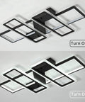 Dope Modern Dimmable Ceiling Light With Remote Control Four Rectangular Panel Flush Mount Black Metal And Acrylic Off and On