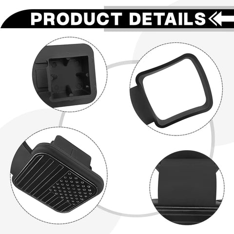 Close-up of Dust Proof Trailer Hitch Plug 1.9 Inch Hitch Cover showing square mouth, black protection cap, and TPU material details.