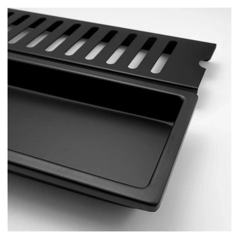 Smooth Brushed Rose Gold Bathroom Shower Drain Rectangular Floor Hair Catcher Filter Tool Free Cleaning Hook No Sweat Setup Dead Simple Cleanup Slick Stainless Steel Waste Grate 600 Mm close up view of drain surface grate.