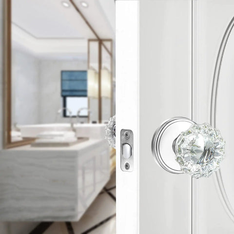 Crystal Glass Privacy Door Knobs With Lock In Polished Chrome For Bedroom And Bathroom Dope Vintage Clear Crystal Interior Style One Pack Fits Doors From One And Three Eighths To One And Three Quarters Inches Thick With Adjustable Latch 60 Or 70 Mm on a bathroom door