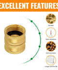 Double Female Garden Hose Connector 3/4 Inch Brass Swivel Adapter With Washers No Fuss Quick Connect Durable Outdoor Hose Fittings For Easy Leak Free Attachments To Most Standard Hoses, brass connector close-up