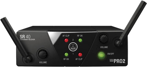 Front view of SR40 Mini receiver from WMS40 Mini Dual Channel Vocal Wireless Microphone System With Two HT40 Mini Handheld Transmitters