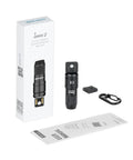 Imini 2 EDC Rechargeable Keychain Flashlight with 50 Lumens Output, box, carabiner clip, user manual, and magnetic cap visible