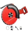 1800 Watt Electric Concrete Saw With 14 Inch Diamond Blade Wet Or Dry Circular Saw For Wood Stone Metal Cutting Adjustable Depth Copper Motor, red blade detail.