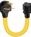 30 Amp EV Adapter Cord 6-30P To 6-20/15R Or 5-20/15R T Blade, 12 AWG, 1 Ft, 240V Male To Female Plug in yellow