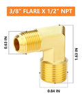 Dope Brass Tube Fitting Elbow Adapter Three Eighths Inch Flare To One Half Inch NPT Male Two Pack Corrosion Resistant Pipe Fitting